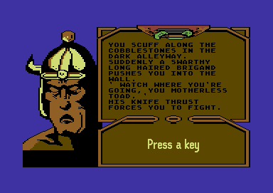 Doc the Destroyer (Commodore 64) screenshot: 'Motherless toad' - now there's an insult to remember