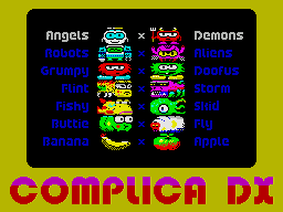 Complica DX (ZX Spectrum) screenshot: Sub-menu