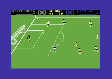 SuperStar Soccer (Commodore 64) screenshot: Goalmouth action