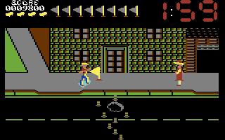 Awesome Earl in SkateRock (Commodore 64) screenshot: Collecting a flag