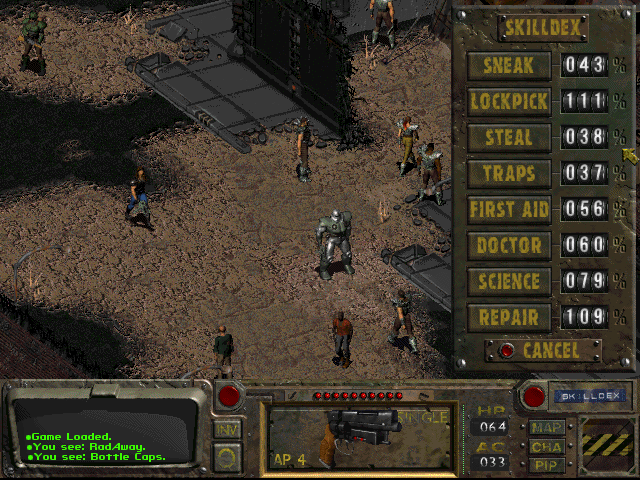 Fallout (DOS) screenshot: Welcome to the town of Boneyard! I proudly show my skills to the people