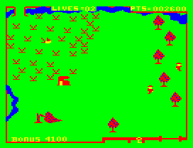 Cuthbert in the Cooler (Dragon 32/64) screenshot: Cuthbert sinks into the marsh