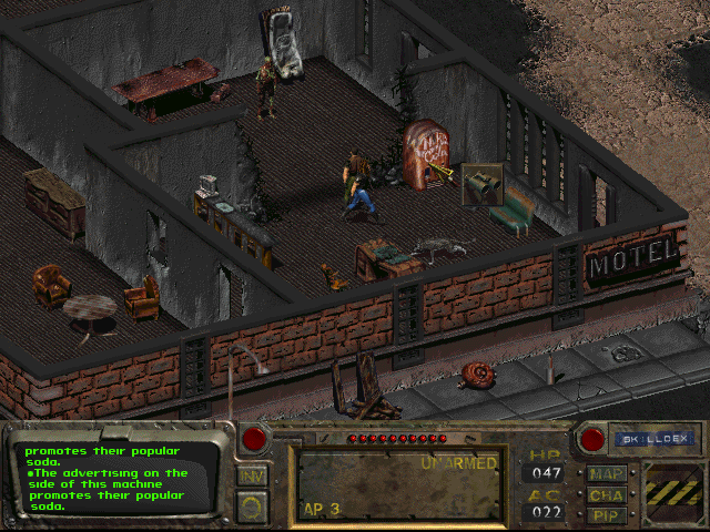 Fallout (DOS) screenshot: This is a MOTEL?.. Err... sorry, I think even the Jinjiang chain in China is better