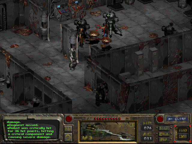Fallout (DOS) screenshot: Fighting against robotic enemies! How cool is that?..