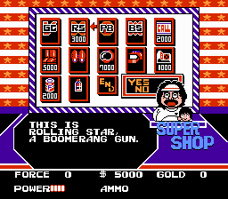 Clash at Demonhead (NES) screenshot: Buy items in the Super Shop