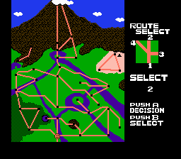 Clash at Demonhead (NES) screenshot: Finish the Route 1 and select your next route