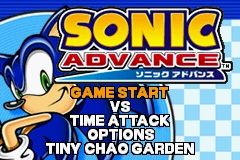 Sonic Advance (Game Boy Advance) screenshot: Main Menu