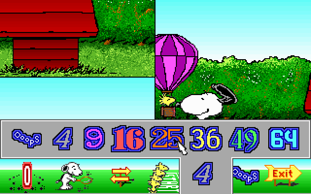 Snoopy's Game Club (DOS) screenshot: Snoopy's Animated Puzzle - Select the number of pieces (MCGA/VGA)