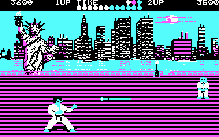 World Karate Championship (PC Booter) screenshot: Bonus round; watch out for that spear being thrown at you!