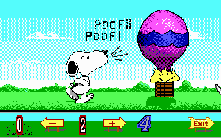 Snoopy's Game Club (DOS) screenshot: Selecting a picture for animated puzzles (EGA)