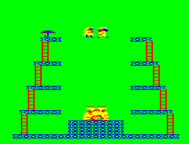 Dunkey Munkey (Dragon 32/64) screenshot: The munkey is defeated and the lady is rescued, while hanging in the air