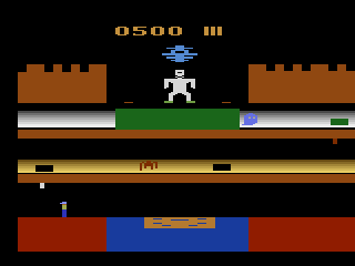Frankenstein's Monster (Atari 2600) screenshot: I have the stone now to get back to the top