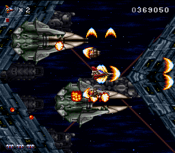Rendering Ranger R² (SNES) screenshot: Big ships attacking