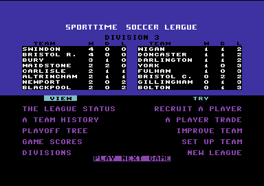SuperStar Soccer (Commodore 64) screenshot: Main menu