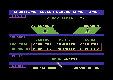 SuperStar Soccer (Commodore 64) screenshot: Friendly starting screen