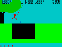 Jungle Fever (ZX Spectrum) screenshot: - That branch looks so frail, doesn't it?<br><i>Tarzan yell</i>