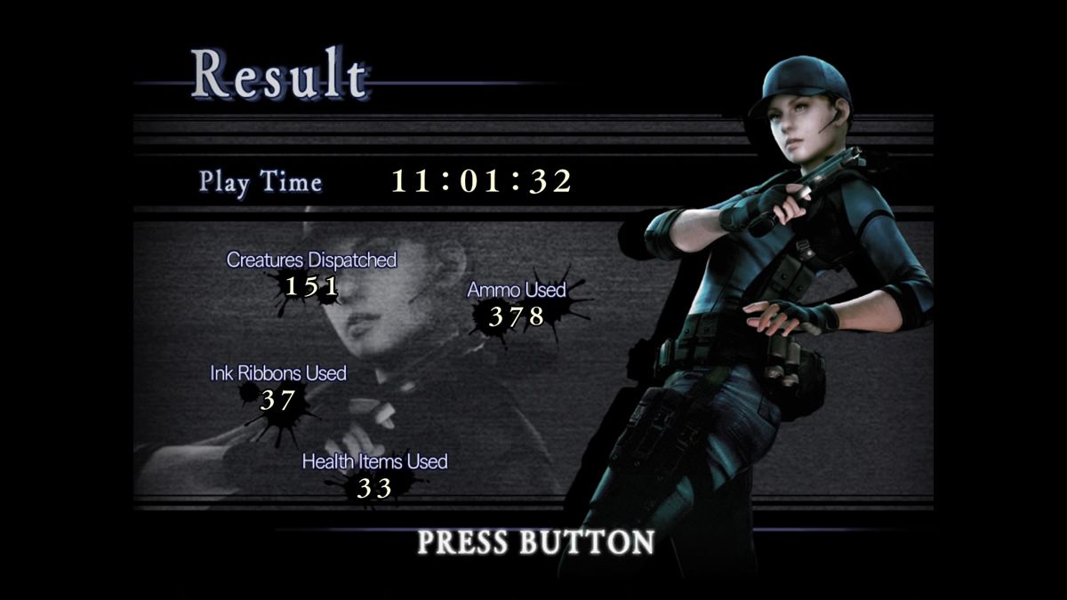 Resident Evil (PlayStation 4) screenshot: End game stats