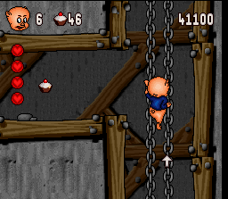Porky Pig's Haunted Holiday (SNES) screenshot: Follow the arrows so you wouldn't get lost