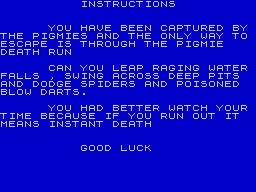 Jungle Fever (ZX Spectrum) screenshot: Instructions.