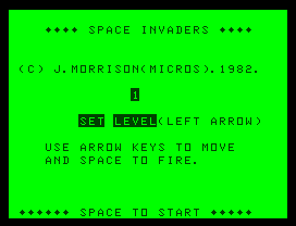 Space Invaders (Dragon 32/64) screenshot: Title screen