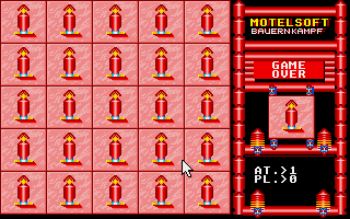 Bauernkampf (Atari ST) screenshot: Game Over. The computer gets a point, and I am trying again