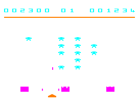 Space Invaders (Dragon 32/64) screenshot: The invaders are getting scarcer