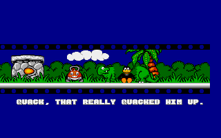 CarVup (Amiga) screenshot: Prehistoric world complete - a duck is rescued