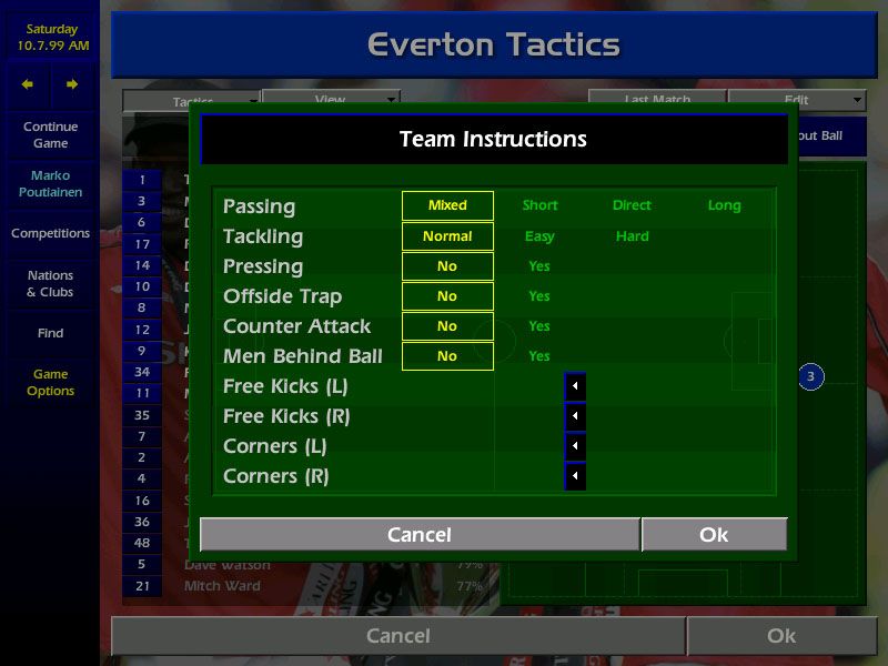 Championship Manager: Season 99/00 (Windows) screenshot: Team instructions