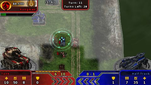 Field Commander (PSP) screenshot: Enemy unit try to hide in "Fog of War"