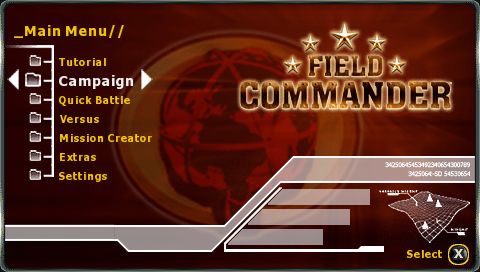 Field Commander (PSP) screenshot: Main Menu