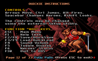 Realms of Chaos (DOS) screenshot: Game instructions page, with high-res art of a monster.