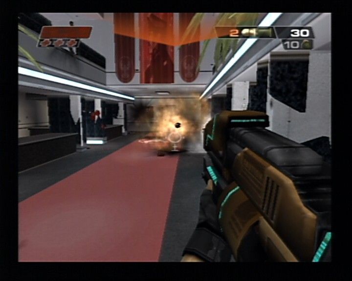 Red Faction II (PlayStation 2) screenshot: With grenade launcher, you get to see what this game's engine really can do.