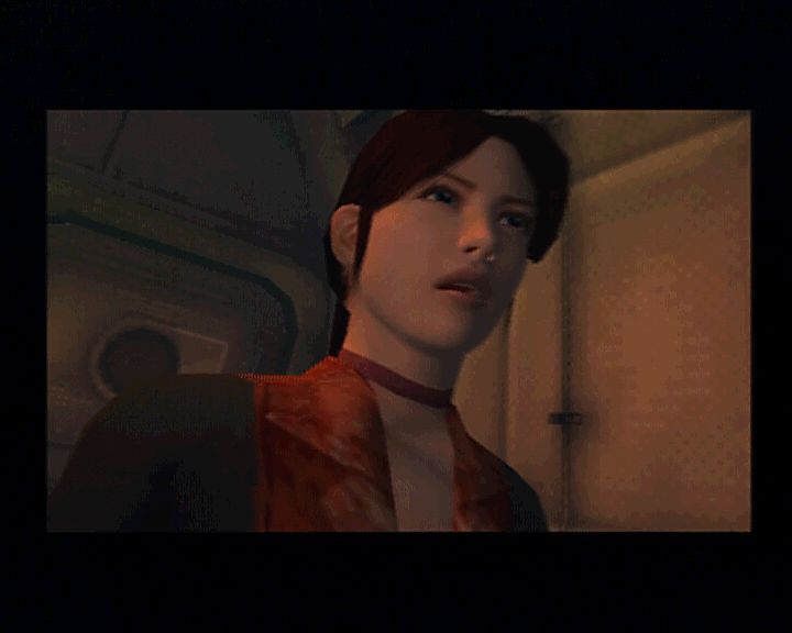 Resident Evil: Code: Veronica X (PlayStation 2) screenshot: By the look of Claire's facial expression, I'd say she saw someone who she most definitely considered she already killed.