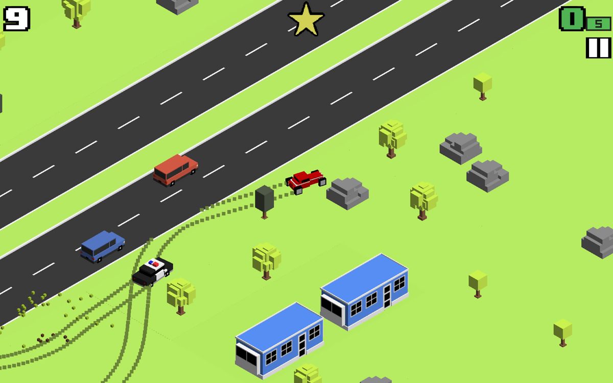 Smashy Road: Wanted (Android) screenshot: A run with the hot rod