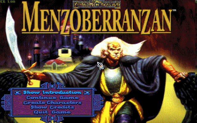 Menzoberranzan (DOS) screenshot: Menu Screen