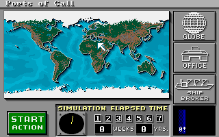 Ports of Call (DOS) screenshot: The world map -- you will be tracking your ships' progress on this a great deal.