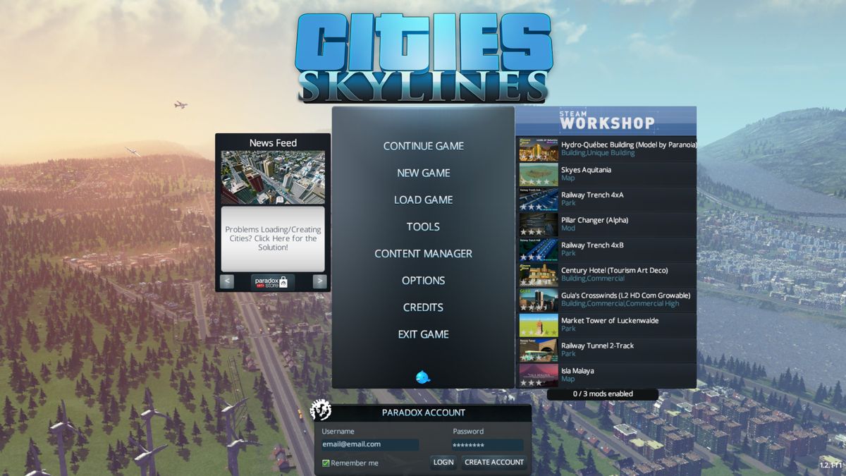 Cities: Skylines (Windows) screenshot: Main menu