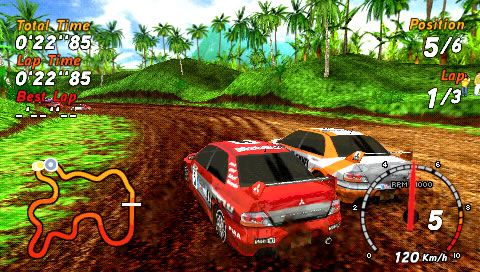 SEGA Rally Revo (PSP) screenshot: You can push opponents aside.
