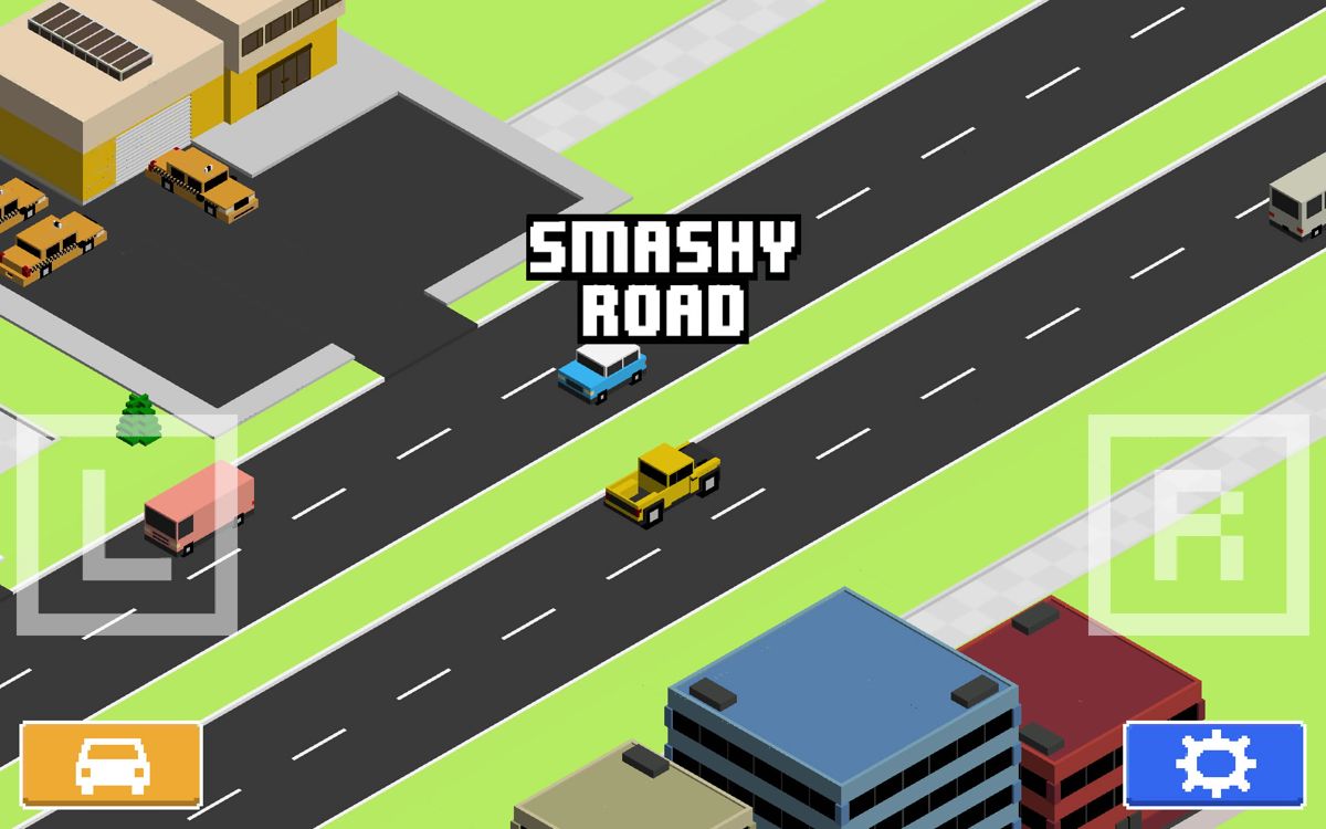 Smashy Road: Wanted (Android) screenshot: Main menu and the start of the game