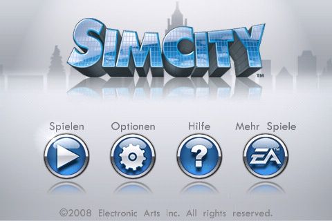 SimCity (iPhone) screenshot: Main Menu
