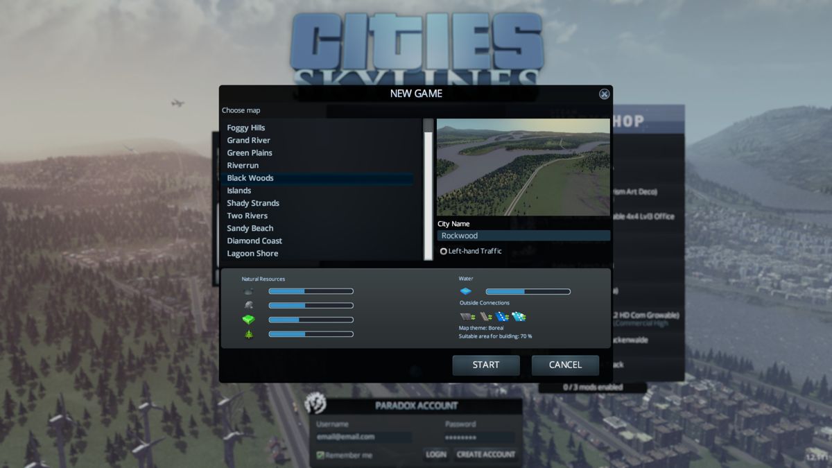 Cities: Skylines (Windows) screenshot: Map selection