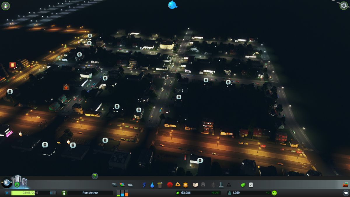 Cities: Skylines (Windows) screenshot: Crime seems to be out of control at night.