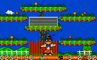 CarVup (Amiga) screenshot: Nature world - successfully helicoptered to the 2nd level