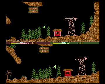 TurboRaketti (Amiga) screenshot: Tropulus: Flying through the Finnish woods