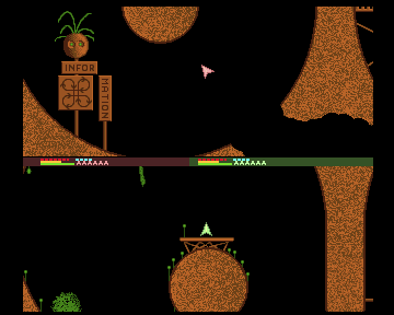 TurboRaketti (Amiga) screenshot: Metarola: Red tries to sneak up on Green