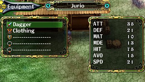 The Legend of Heroes II: Prophecy of the Moonlight Witch (PSP) screenshot: Equipment screen