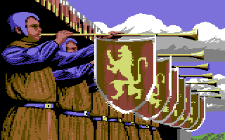 Defender of the Crown (Commodore 64) screenshot: Making music medieval style.