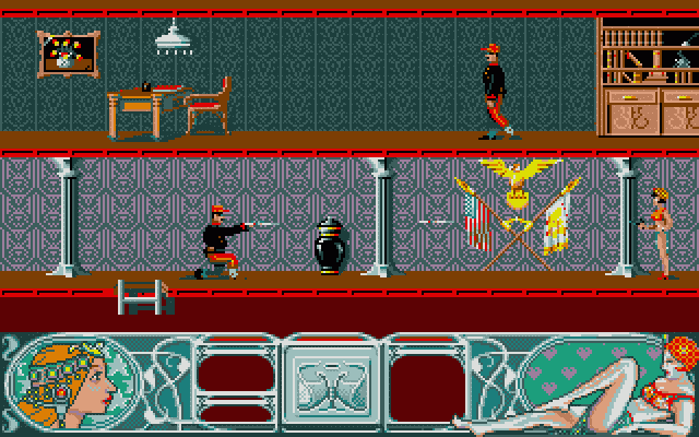 Mata Hari (Atari ST) screenshot: The guard shot at you too late...