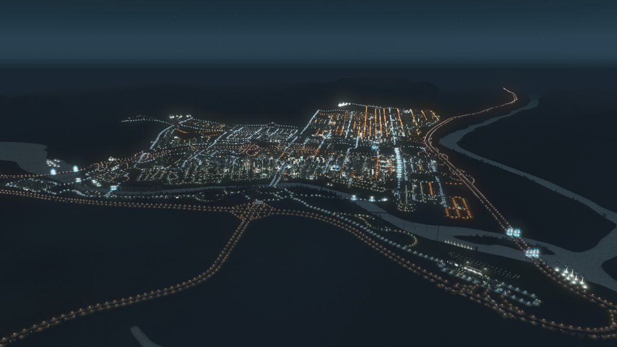 Cities: Skylines (Windows) screenshot: Big city at night