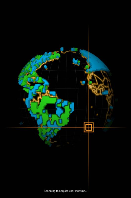 Ingress (Android) screenshot: The game scans the world map to find your location.